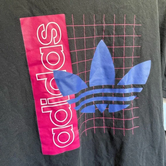 Adidas Men's Grid Trefoil "Black/Shock Pink/Team Royal Blue" Tee Sz Medium - Picture 3 of 5